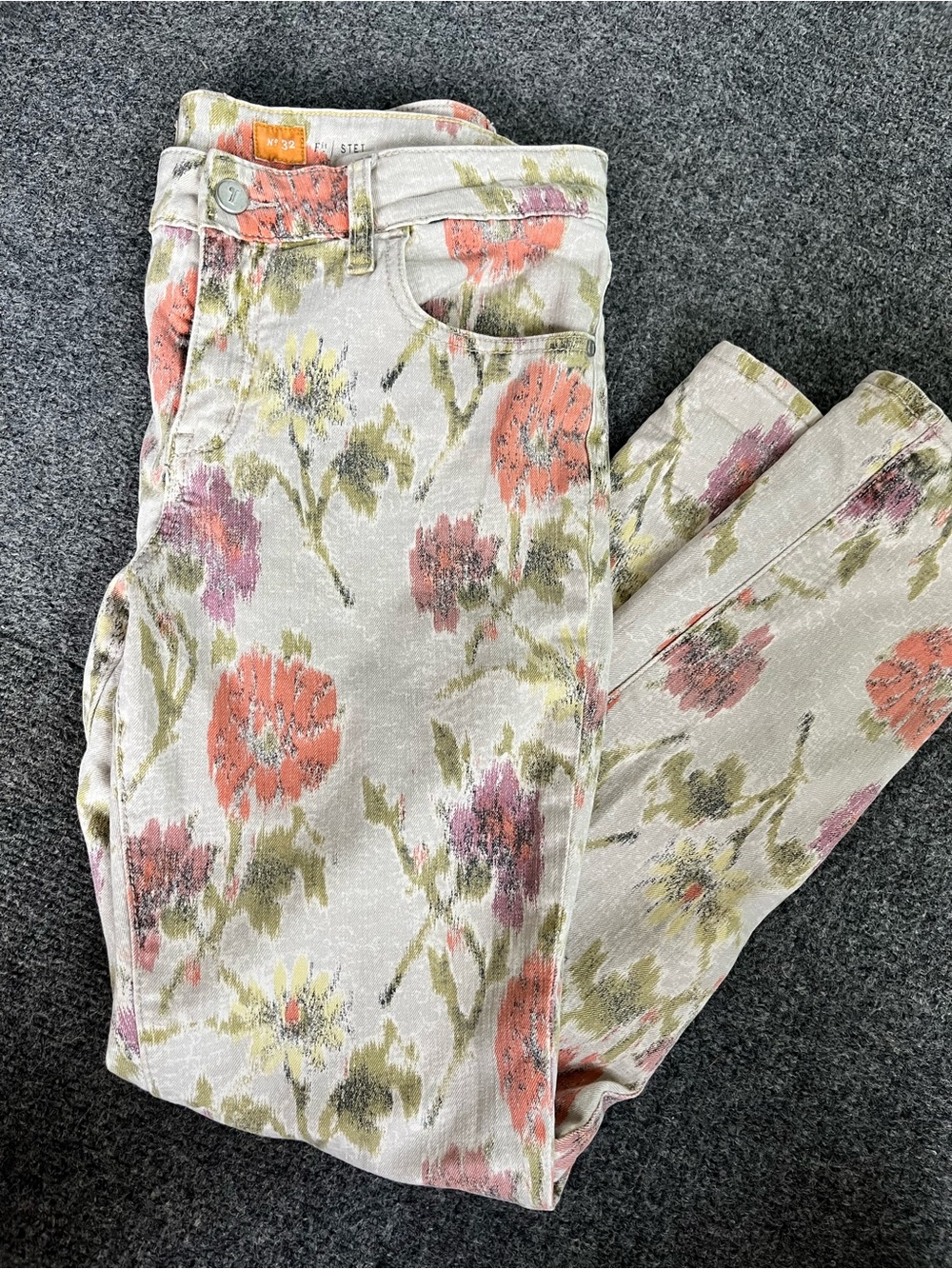 Pilcro and the Letterpress Floral Skinny Jeans in Coral, Olive & Mauve